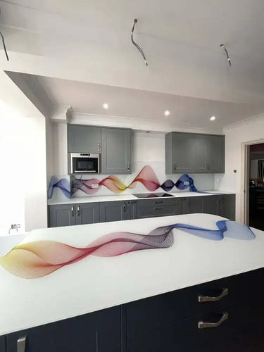Rainbow Printed Wave 10mm Scratch Resistant Glass Worktop - CreoGlass®