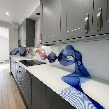 Rainbow Printed Wave 10mm Scratch Resistant Glass Worktop - CreoGlass®