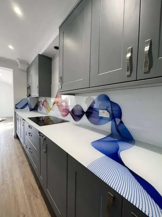 Rainbow Printed Wave 10mm Scratch Resistant Glass Worktop