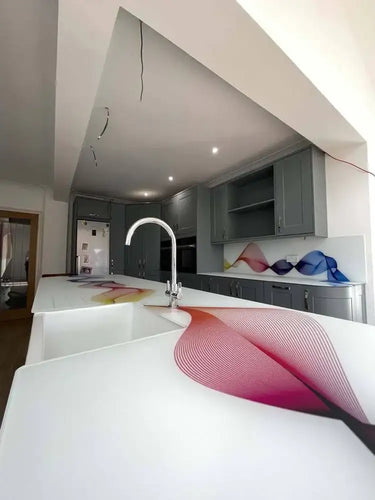 Rainbow Printed Wave 10mm Scratch Resistant Glass Worktop - CreoGlass®