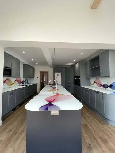Rainbow Printed Wave 10mm Scratch Resistant Glass Worktop - CreoGlass®