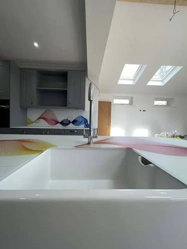 Rainbow Printed Wave 10mm Scratch Resistant Glass Worktop - CreoGlass®