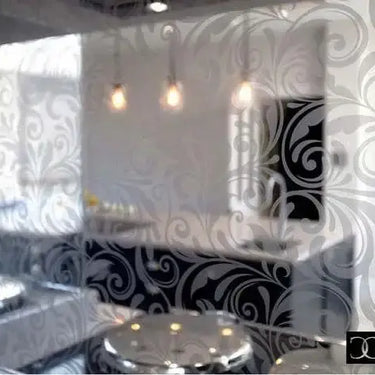 Floral Patterned Toughened Mirror - Silver - Bespoke - CreoGlass®