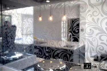 Floral Patterned Toughened Mirror - Silver - Bespoke - CreoGlass®