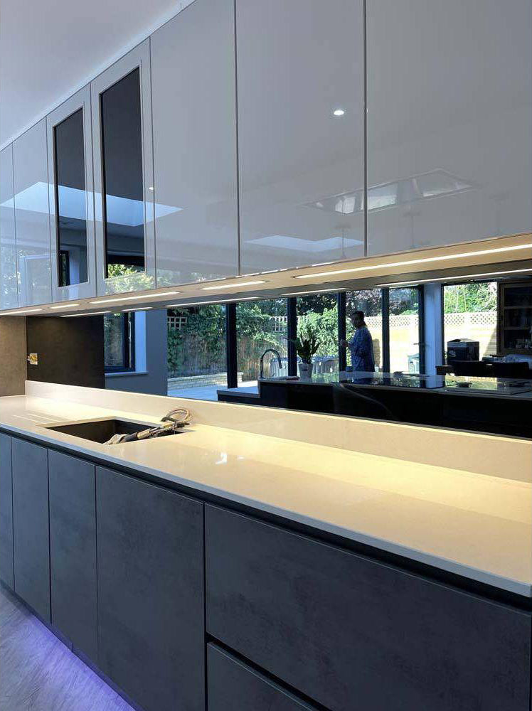 Grey Toughened Mirror Splashback - Bespoke