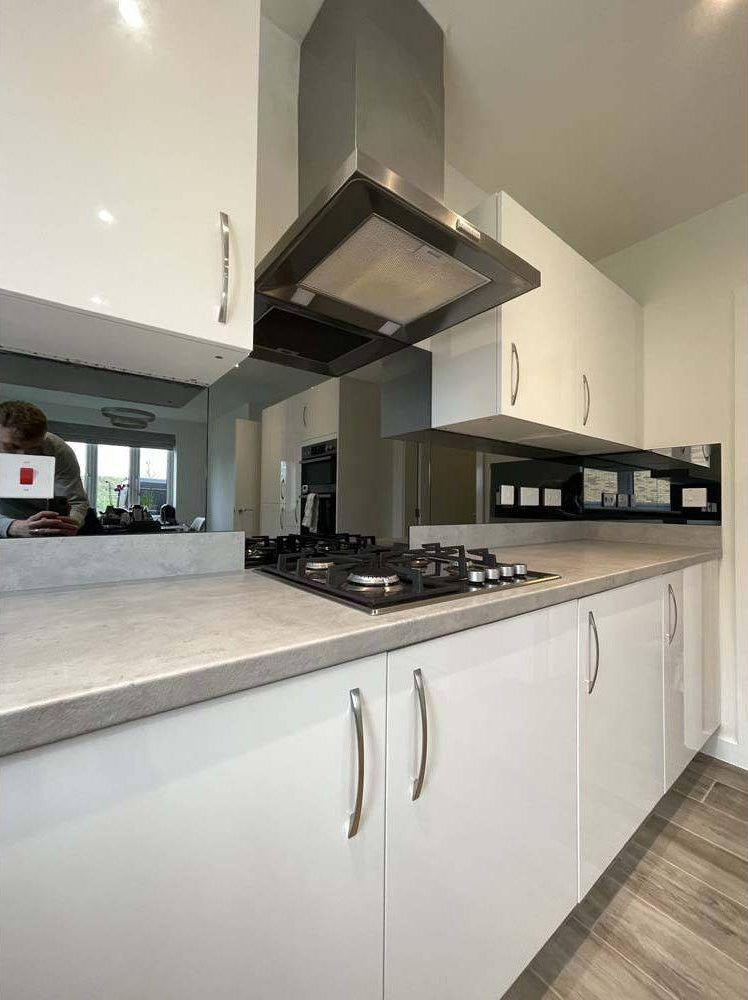 Grey Toughened Mirror Splashback - Bespoke