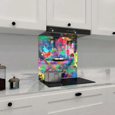 Graffiti Coloured Lips Printed Glass Splashback - DIY - CreoGlass®