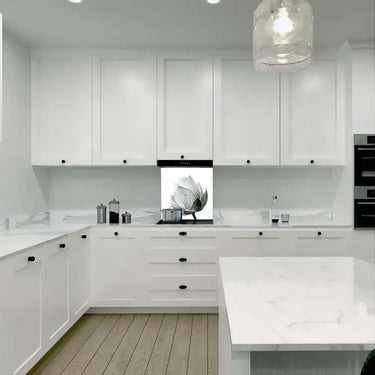 Lotus Black & White 2 Printed Glass Splashback - DIY - CreoGlass®