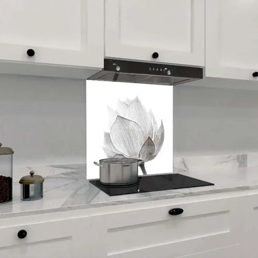 Lotus Black & White 2 Printed Glass Splashback - DIY - CreoGlass®