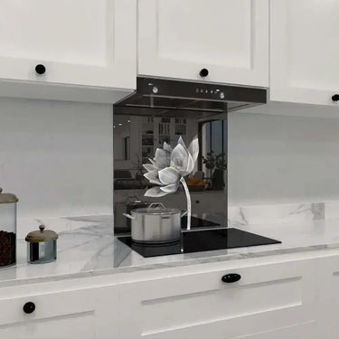 Lotus Black & White Printed Glass Splashback - DIY - CreoGlass®