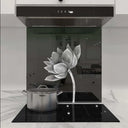 Lotus Black & White Printed Glass Splashback - DIY - CreoGlass®