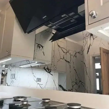 Marble Patterned Toughened Mirror - Silver - Bespoke - CreoGlass®