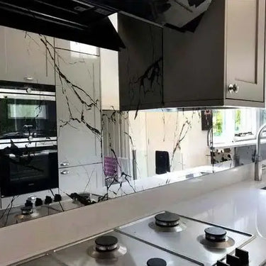Marble Patterned Toughened Mirror - Silver - Bespoke - CreoGlass®
