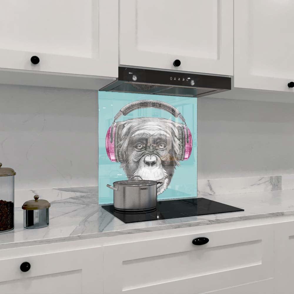 Monkey with Headphones Illustration Printed Glass Splashback - DIY - CreoGlass®