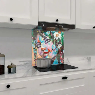 Painted Woman in Flowers Printed Glass Splashback - DIY - CreoGlass®