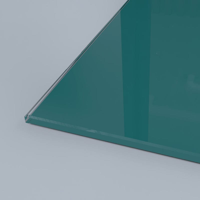 Teal architectural glass panel with polished edge, ideal for bespoke commercial or residential projects.