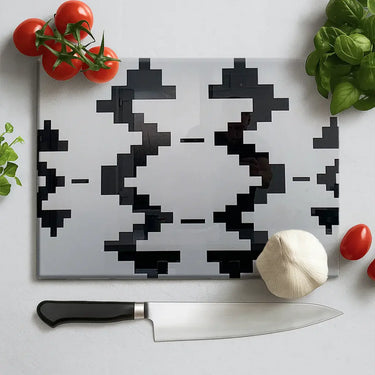 Black Pixel Stencil Glass Chopping Board and Placemat - CreoGlass®