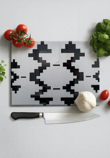 Black Pixel Stencil Glass Chopping Board and Placemat - CreoGlass®