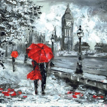 Red Umbrellas in London Printed Glass Splashback - DIY - CreoGlass®