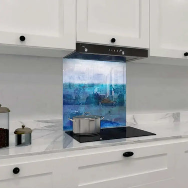 Textured Shades of Blue Printed Glass Splashback - DIY - CreoGlass®