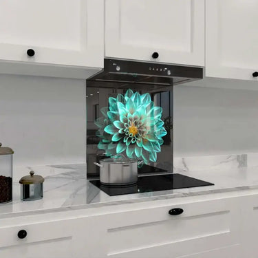 Turquoise Dahlia Printed Glass Splashback - DIY - CreoGlass®
