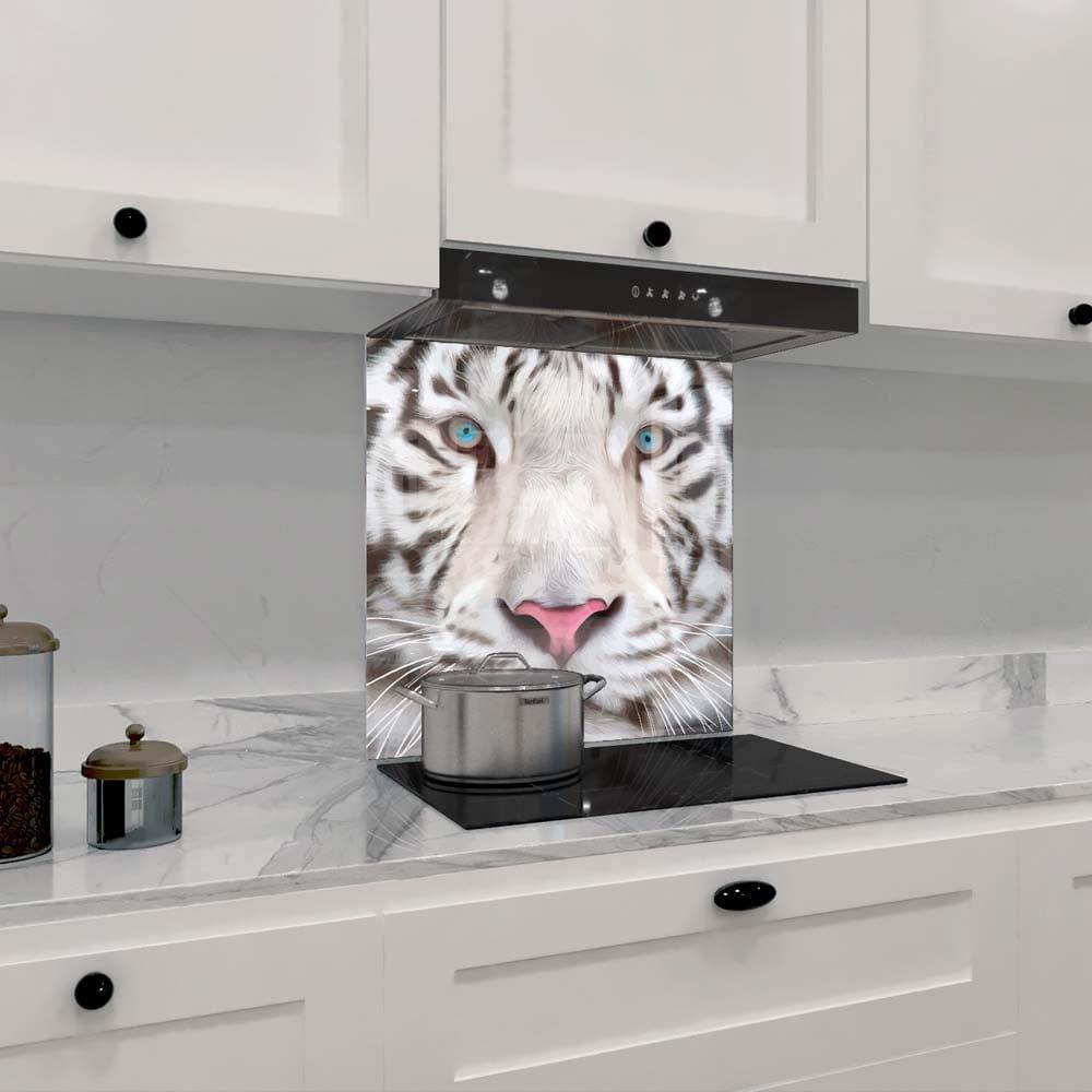 White Tiger Printed Glass Splashback - DIY - CreoGlass®