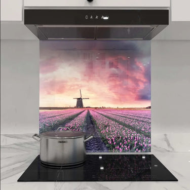 Windmill and Tulips Printed Glass Splashback - DIY - CreoGlass®