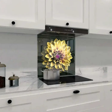 Yellow and Purple Dahlia Printed Glass Splashback - DIY - CreoGlass®
